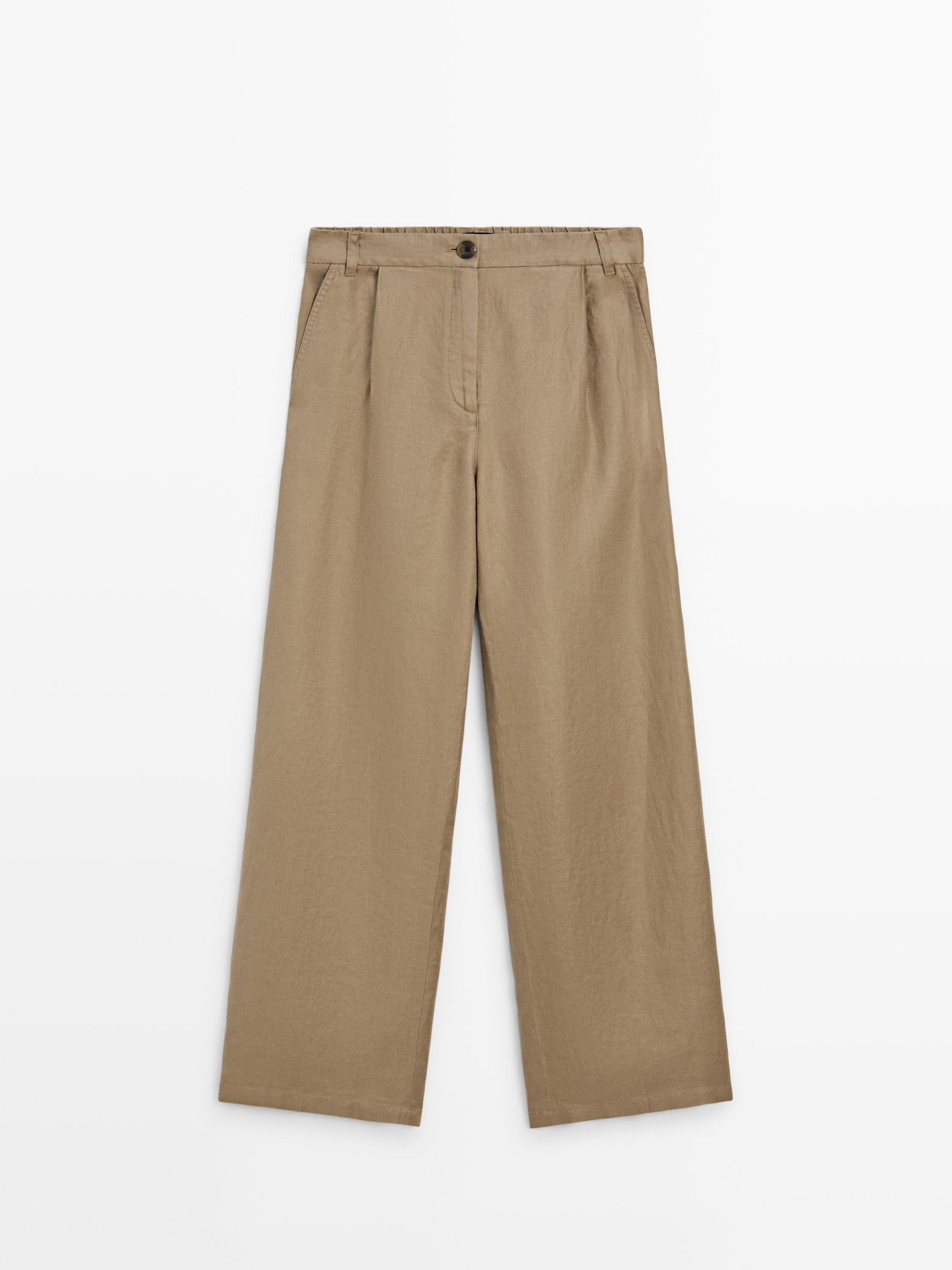 100% linen wide-leg elasticated trousers